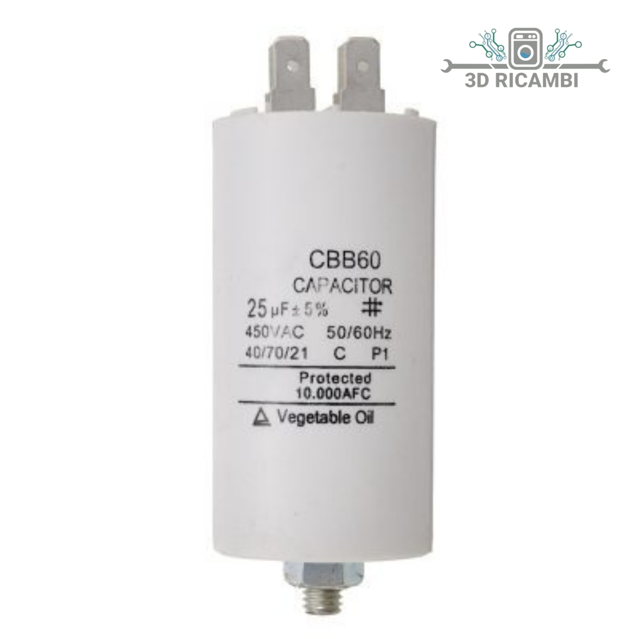 CONDENSATORE PER MOTORI 25 UF 500V UNIVERSALE