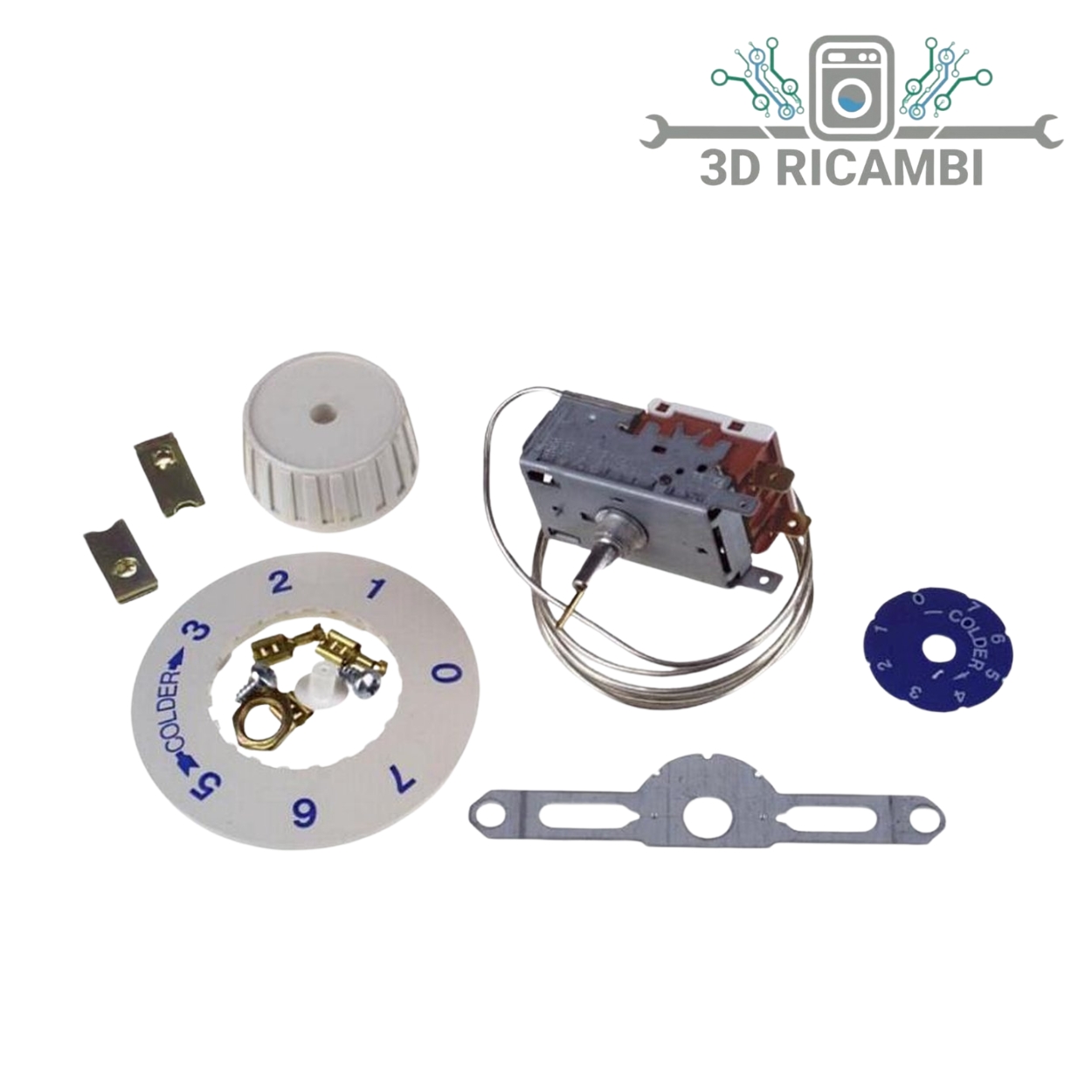 KIT TERMOSTATO PER  FRIGORIFERO AD  UNA PORTA UNIVERSALE 484000008692 A 3 CONTATTI CON BULBO DA 1200mm