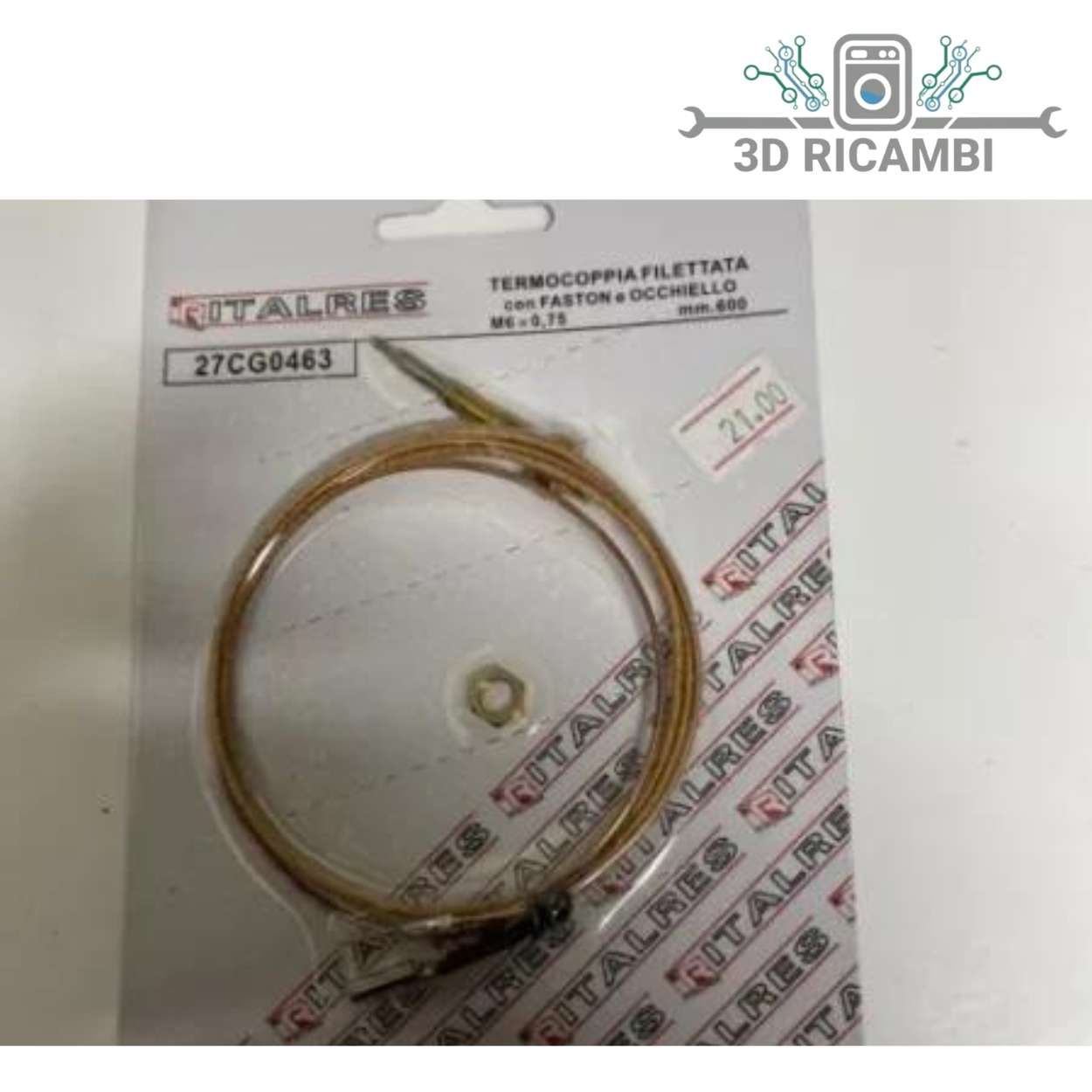 TERMOCOPPIA FILETTATA CON FASTON E OCCHIELLO M6✖️0.75 600mm  PER PIANO COTTURA 27CG04